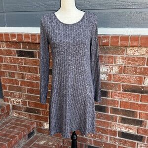 Michael Stars Jasper Ribbed Grey Black Heathered Long Sleeve Midi Dress Medium
